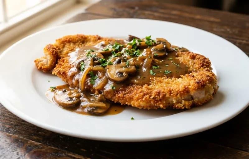 Pork Schnitzel with Mushroom Gravy, Spätzle and Sweet and Sour Red Cabbage - Recipe 1
