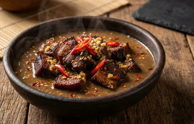 Pork with Axone, Steamed Basmati Rice, Aloo Pitika and Dal Tadka - Recipe 1