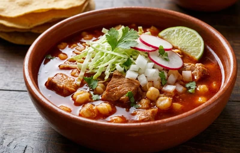 Posole Rojo, Fried Cabbage with Bacon, Roasted Radishes, Key Lime Pie and Tortilla Chips - Recipe 1