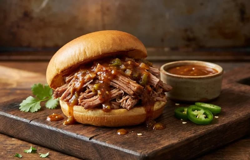 Pulled Pork Sandwich with Green Chile BBQ Sauce