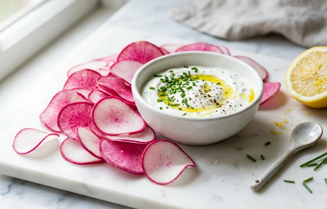 Radish Chips with Herbed Yogurt Dip