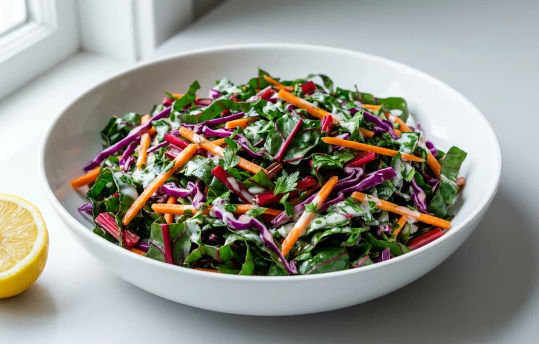 Rainbow Chard Slaw with Yogurt Dressing