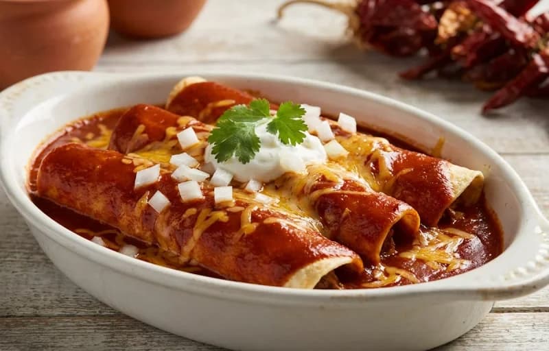 Red Chile Enchiladas, Fried Egg and Pinto Beans - Recipe 1