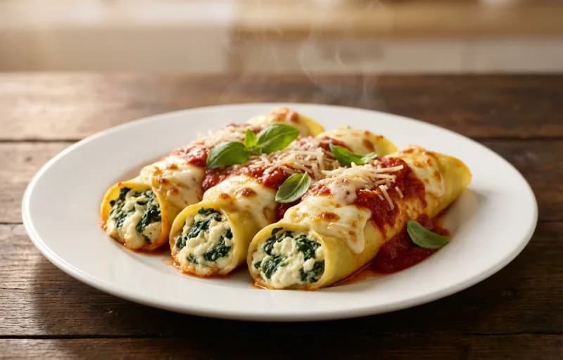 Ricotta and Spinach Manicotti with Garlic Bread - Recipe 1
