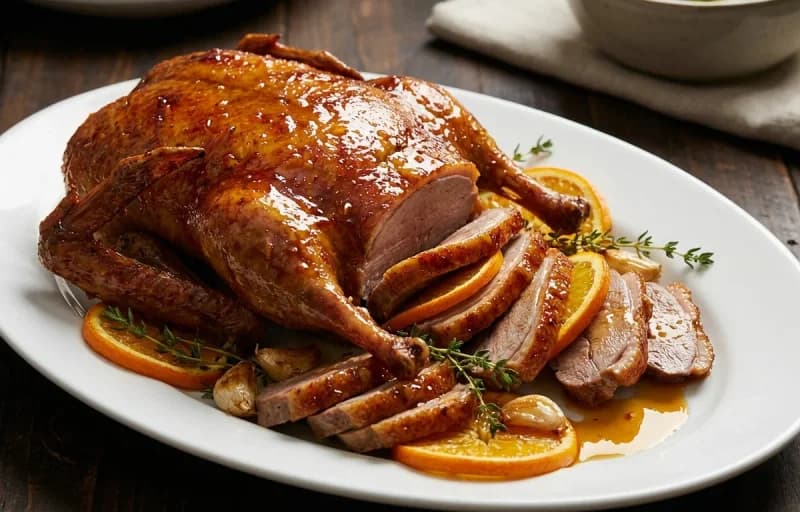 Roast Duck with Orange Glaze, Wild Rice Pilaf with Mushrooms and Pecans and Glazed Carrots - Recipe 1