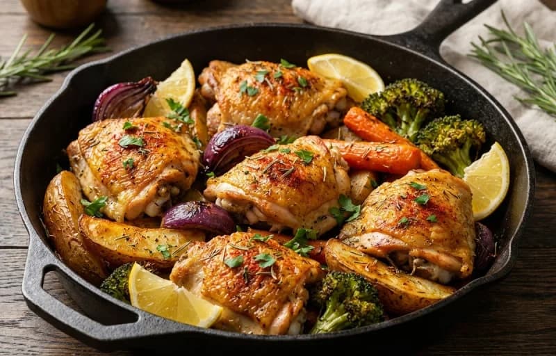 Roasted Chicken and Vegetables, Buttered Noodles, Glazed Carrots and Ants on a Log - Recipe 1