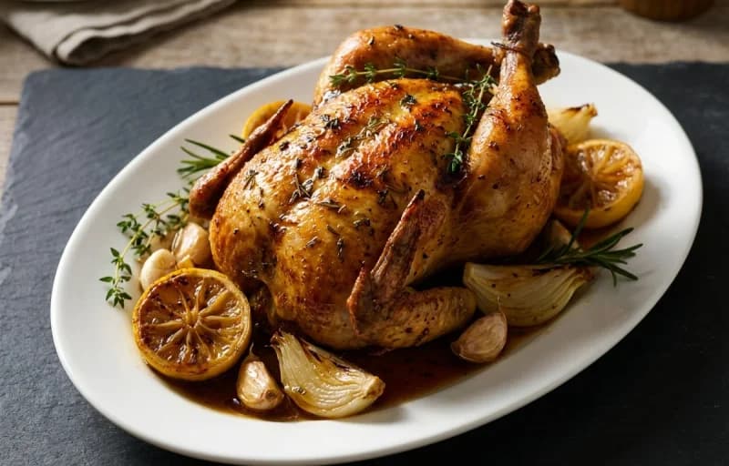 Roasted Cornish Hen, Wild Rice Stuffing with Mushrooms and Pecans and Glazed Carrots - Recipe 1