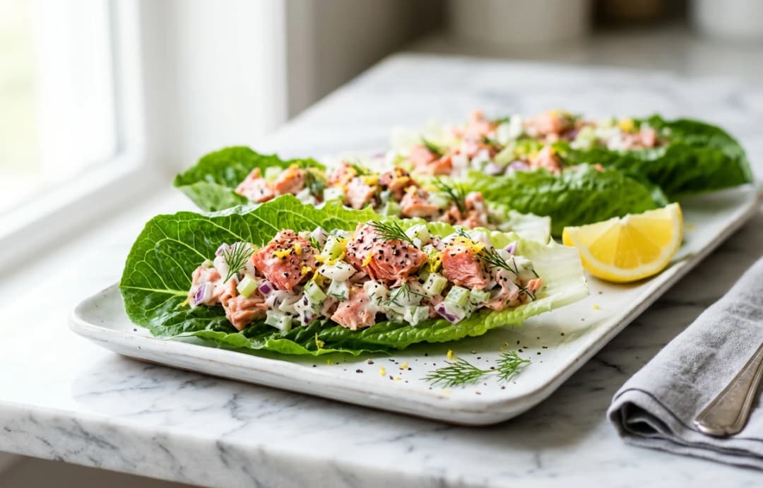 Salmon Salad Romaine Boats