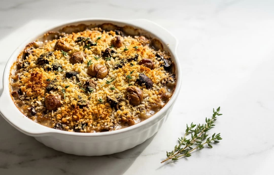 Savory Chestnut & Mushroom Bake