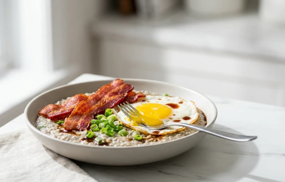 Savory Oatmeal with Strips & Egg
