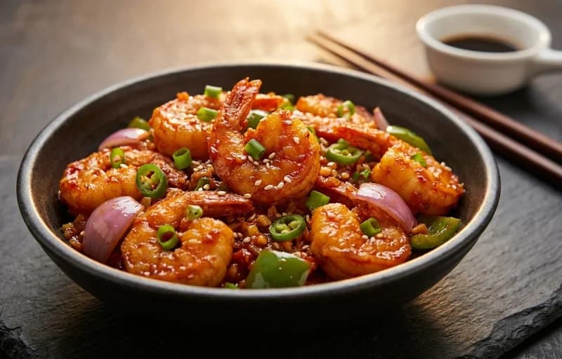 Schezwan Prawns with Burnt Garlic Fried Rice - Recipe 1