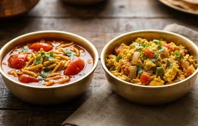 Sev Tamatar ki Sabzi with Egg Bhurji