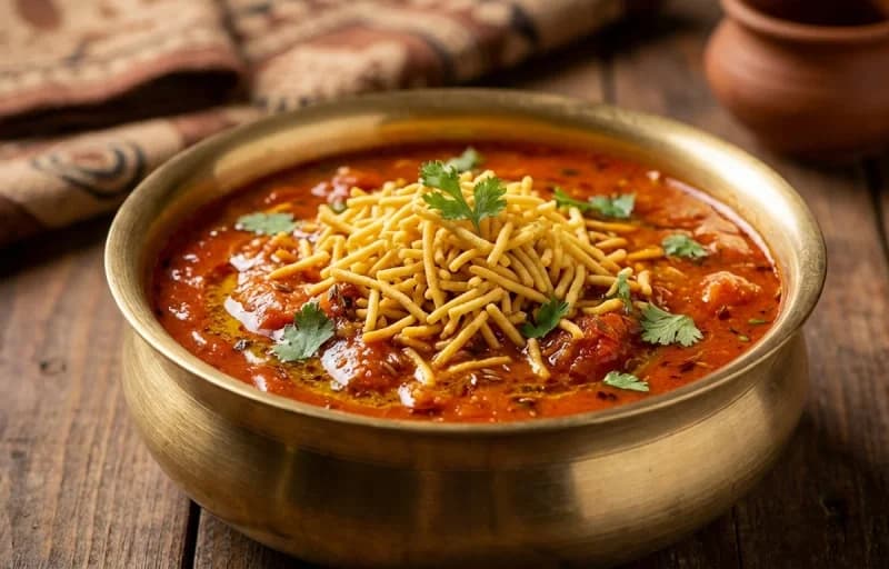 Sev Tamatar ki Sabzi with Steamed Basmati Rice - Recipe 1