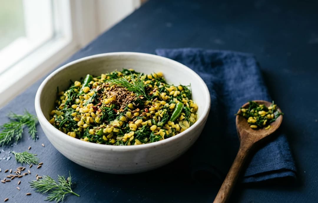 Shepu Bhaji with Moong Dal