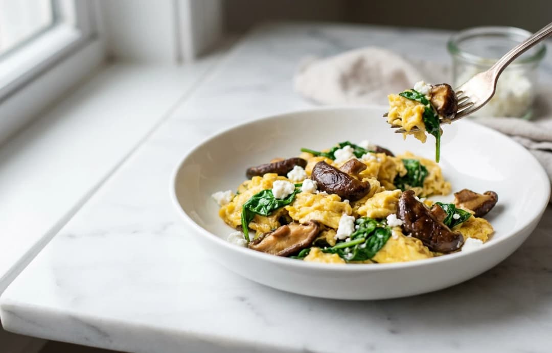 Shiitake & Spinach Egg Scramble
