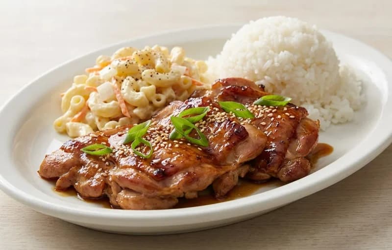 Shoyu Chicken Plate Lunch, Steamed Basmati Rice and Macaroni Salad - Recipe 1