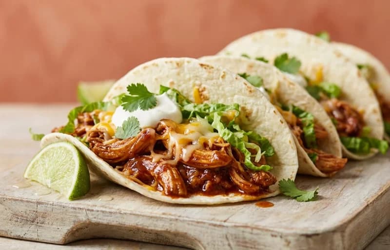 Shredded Chicken Tacos, Lettuce Leaves, Tomato Soup and Mexican Crema - Recipe 1