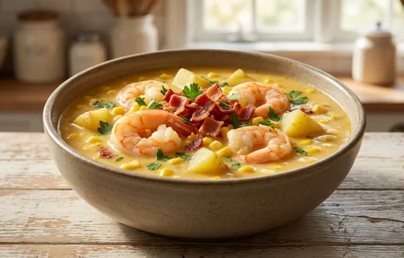 Shrimp and Corn Soup with Buttery Crackers - Recipe 1