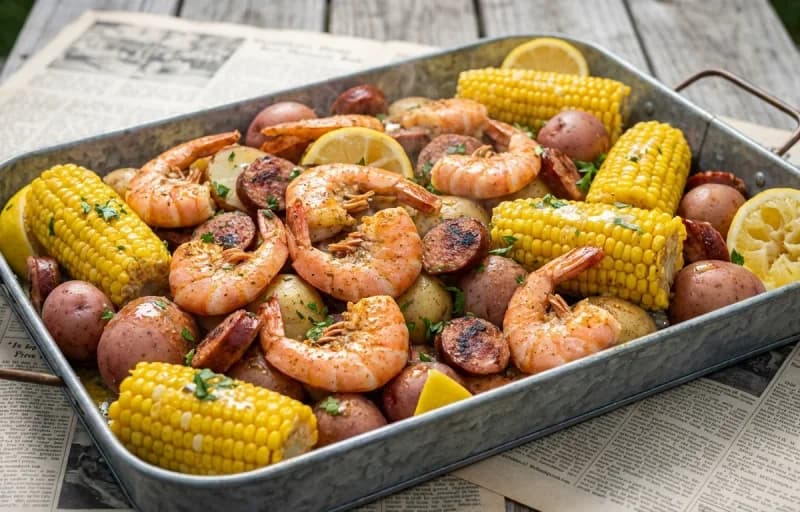 Shrimp Boil, Corn on the Cob, Garlic Herb Potatoes and Sausage and Peppers - Recipe 1