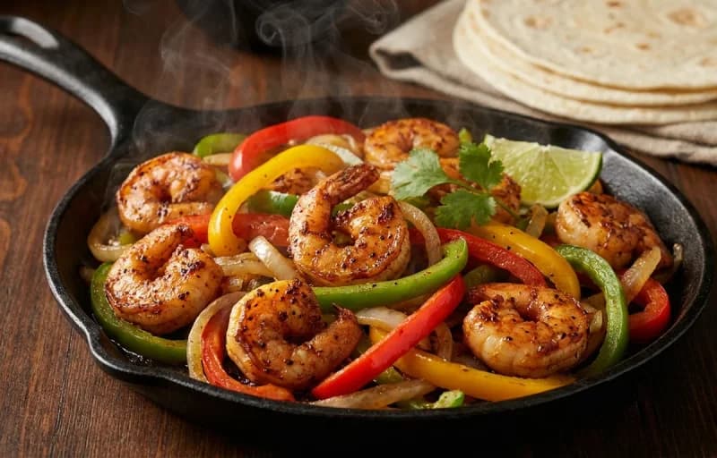 Shrimp Fajitas, Sauteed Peppers and Onions, Corn Tortillas and Cilantro Lime Rice - Recipe 1