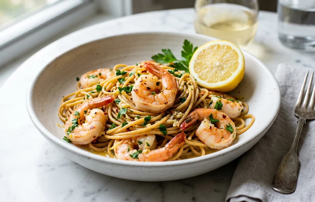 Simple Garlic Lemon Shrimp Pasta