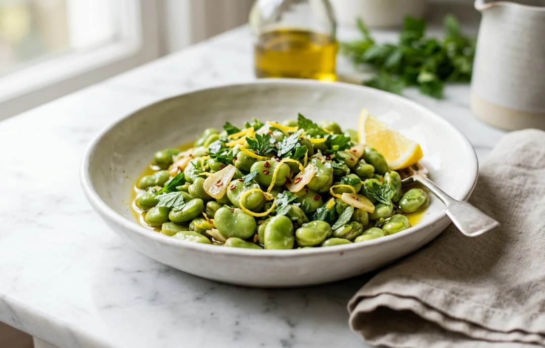 Simple Sautéed Fava Beans with Garlic & Lemon