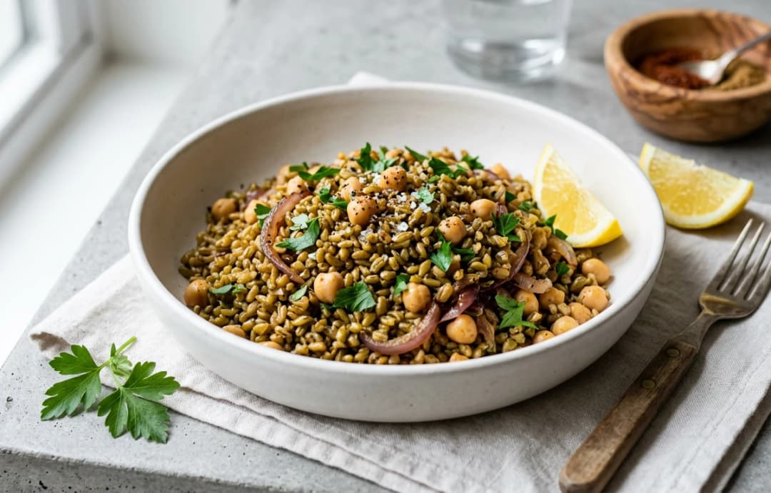 Smoky Freekeh & Chickpea Pilaf