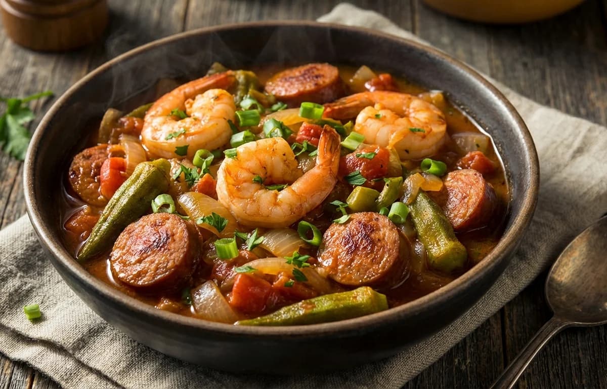 Smothered Okra with Shrimp and Sausage