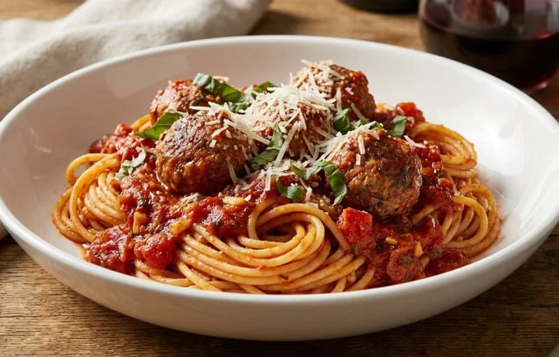 Spaghetti and Meatballs, Garlic Bread and Caesar Salad - Recipe 1