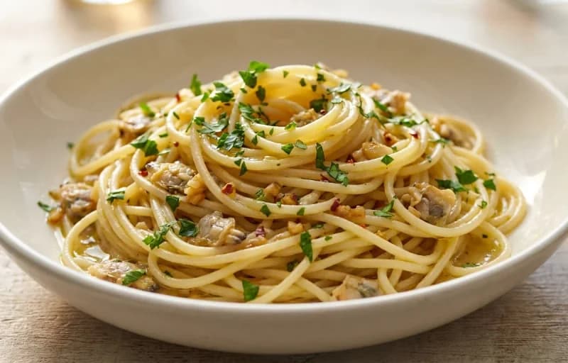 Spaghetti with White Clam Sauce with Garlic Bread - Recipe 1