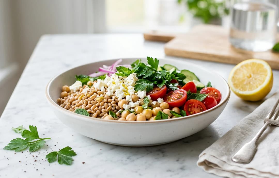 Spelt Grain Bowl with Chickpeas & Feta