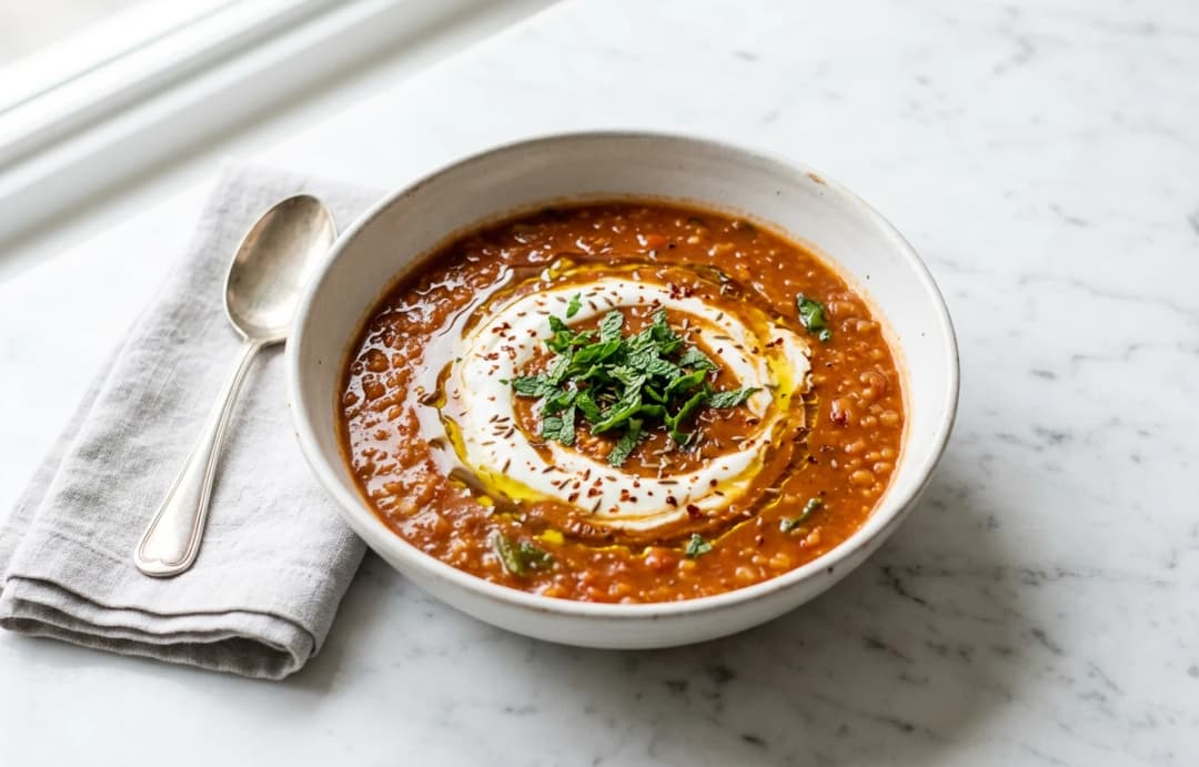 Spiced Red Lentil Soup with Yogurt