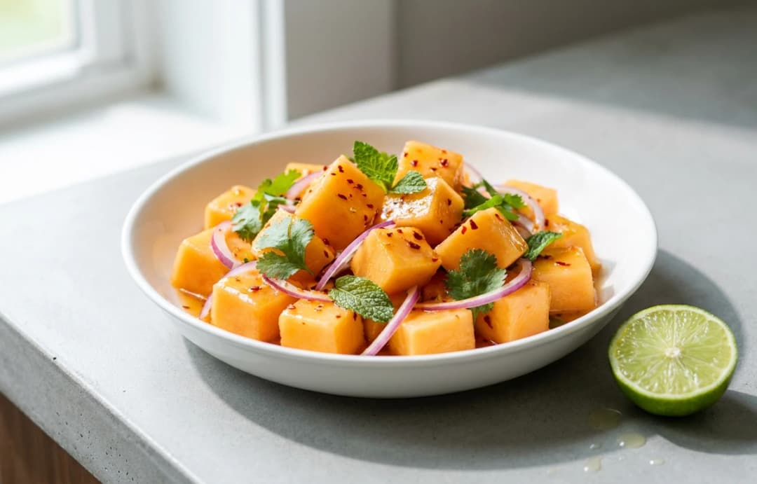 Spicy Cantaloupe Salad with Lime & Mint