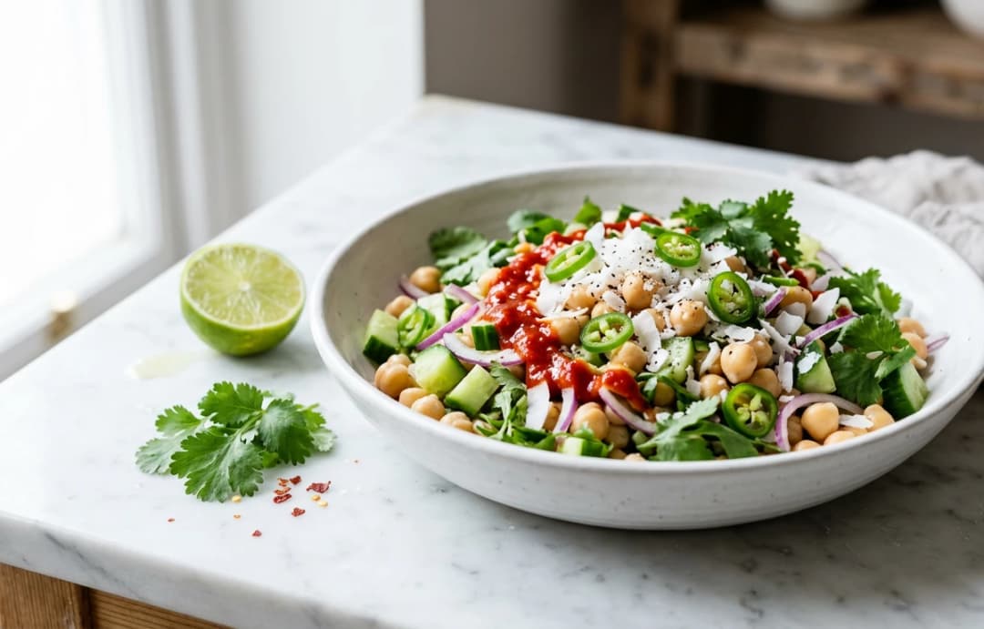 Spicy Chickpea Salad with Fresh Coconut