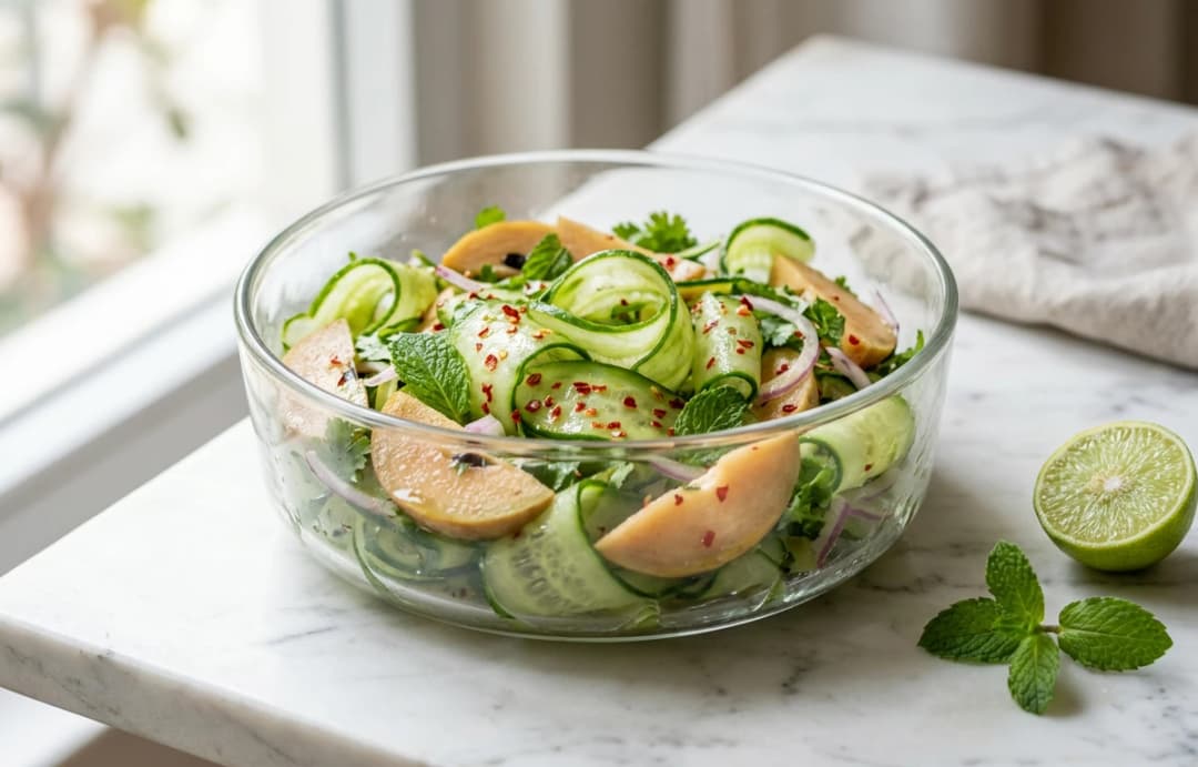 Spicy Chikoo & Cucumber Salad
