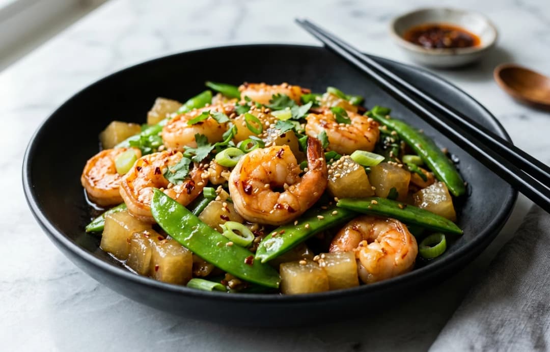 Spicy Garlic Shrimp & Ash Gourd Stir-Fry