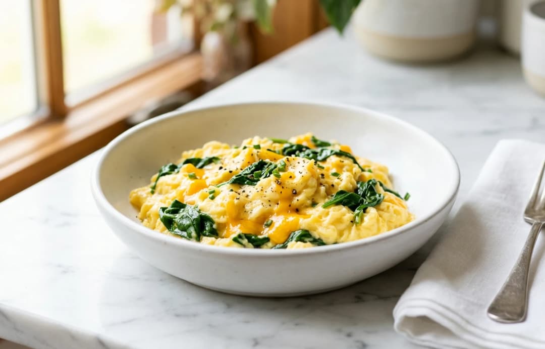 Spinach & Cheddar Scrambled Eggs