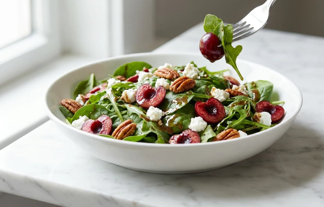 Spinach Salad with Cherries & Goat Cheese