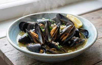 Steamed Mussels in White Wine and Garlic