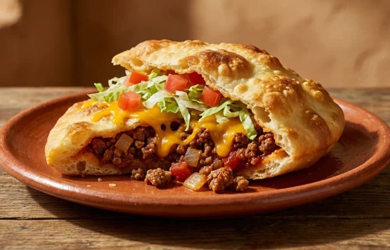 Stuffed Sopapilla with Ground Beef, Lettuce Leaves and Tomato Soup - Recipe 1