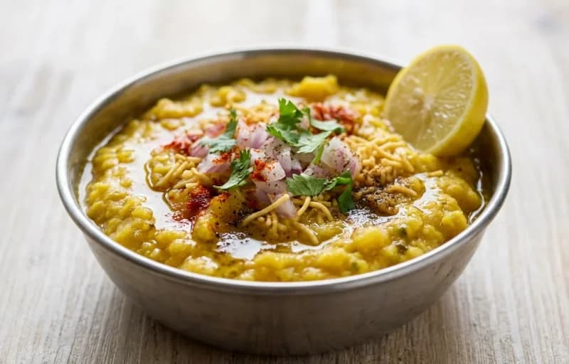 Surti Locho, Besan Sev, Lachha Pyaaz and Coriander Mint Chutney - Recipe 1