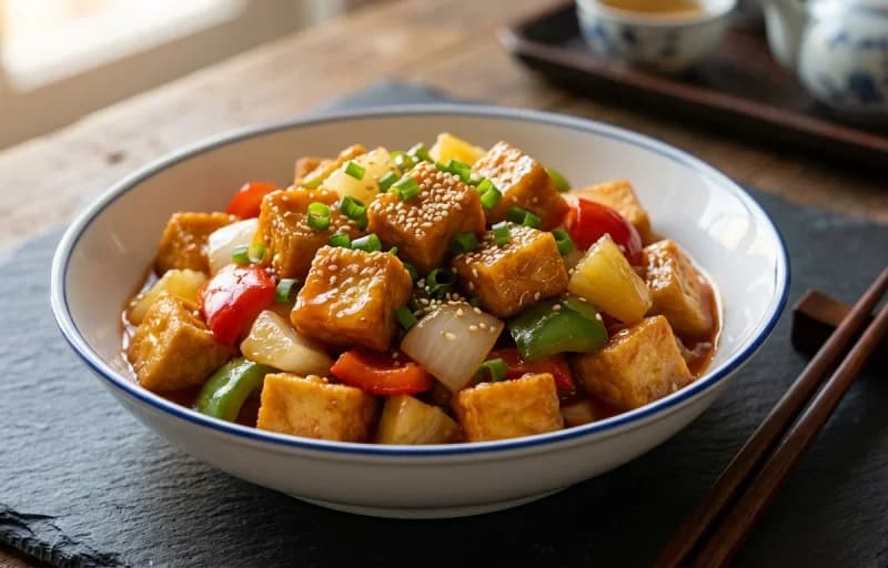 Sweet and Sour Tofu, Brown Rice and Steamed Edamame with Sea Salt - Recipe 1