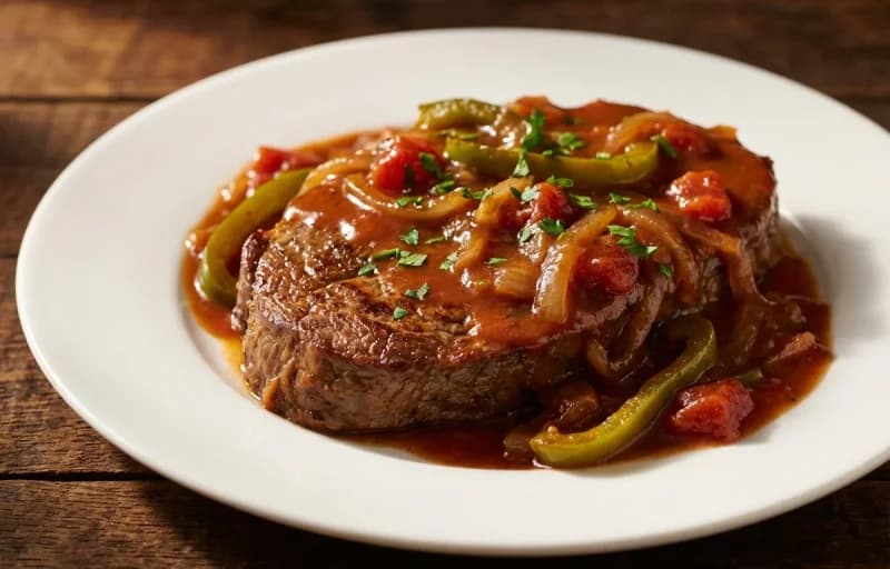 Swiss Steak, Mashed Potatoes and Buttered Peas - Recipe 1