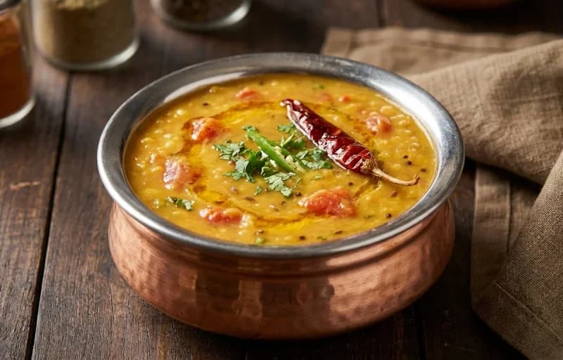 Tamatar ki Dal, Steamed Basmati Rice and Aloo Methi Fry - Recipe 1