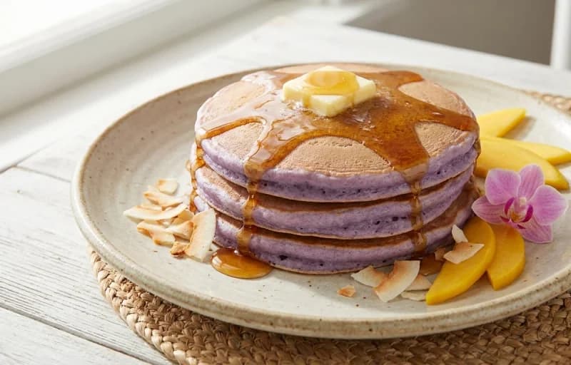 Taro Pancakes, Honey Roasted Macadamia Nuts and Maple Syrup - Recipe 1