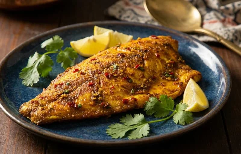 Taryal Machi, Dal Chawal and Mango Pickle - Recipe 1