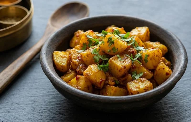 Taryal Patata, Phulka and Mango Pickle - Recipe 1