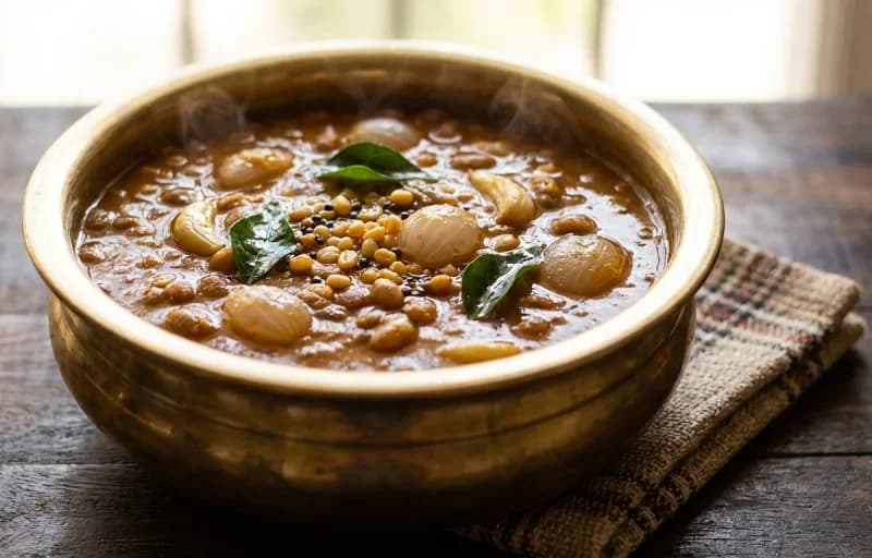 Steamed Basmati Rice, Tattapayer Kuzhambu and Murungakkai Poriyal - Recipe 2
