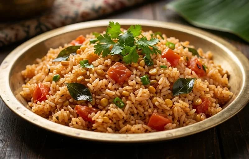 Thakkali Sadam, Urulai Roast and Appalam - Recipe 1