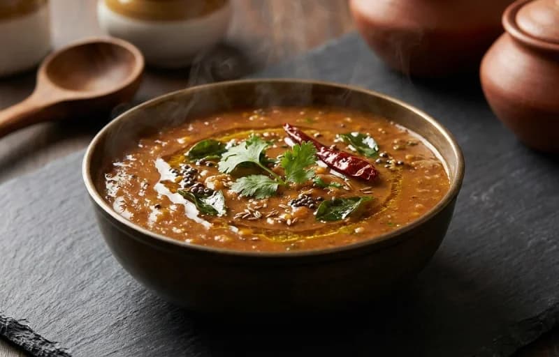 Boiled Rice, Thogari Bele Saaru and Long Beans Upkari - Recipe 2